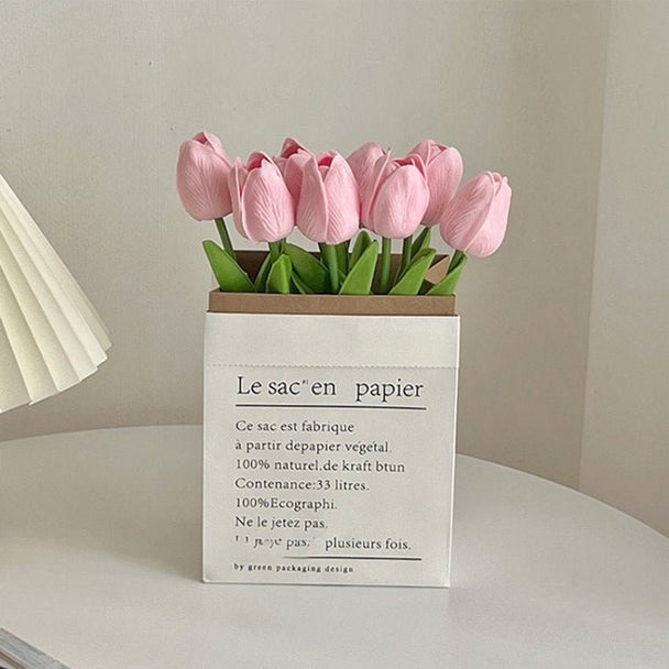 10 In 1 Tulip Bouquet With Paper Bag Home Decoration Simulation Flowers Paper Bag Floral Set Arrangement - DailyGoody