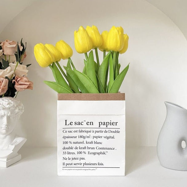 10 In 1 Tulip Bouquet With Paper Bag Home Decoration Simulation Flowers Paper Bag Floral Set Arrangement - DailyGoody