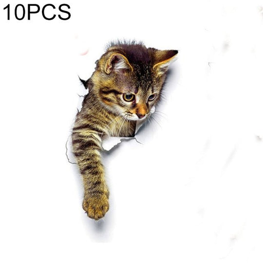 10 PCS Removable Waterproof Cartoon 3 D Cat Pattern Wall Sticker Bathroom Toilet Sticker - DailyGoody